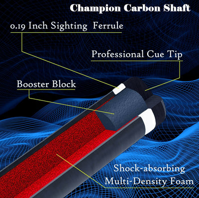 Black Friday deal! Carbon Fiber Billiard Cue Stick 12.5mm Tip size, Lost Piece Pool Cue, 5" Butt Extension, A black hard case