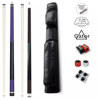 Combo deal! Champion purple pool cue 11.75mm, ST Black cue 13mm, 2X2 Case set