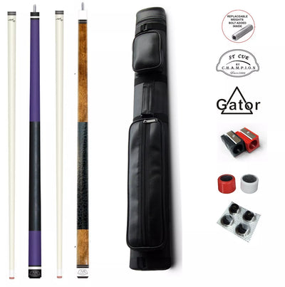 Combo deal! Champion pool cue 11.75mm, ST Brown cue 13mm, 2X2 Pool Case set