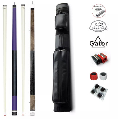 Combo deal! Champion purple pool cue 11.75mm, ST Grey cue 13mm, 2X2 Case set